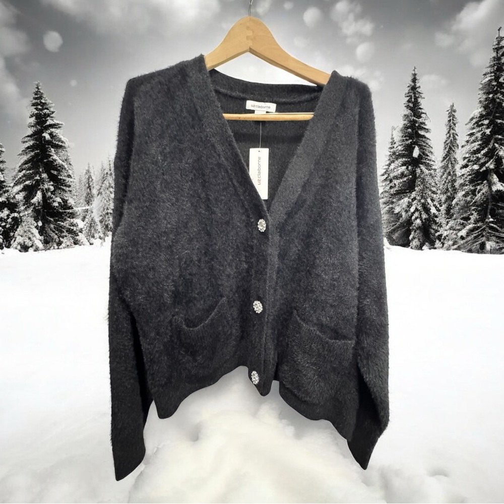 Liz Claiborne Classic Black button down crop cardigan size 2X